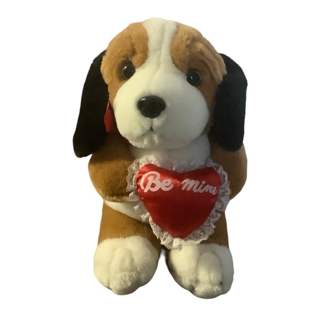 Vtg Wal-Mart Be Mine Heart Valentine Puppy‎ Hound Dog Plush Stuffed Animal Gift